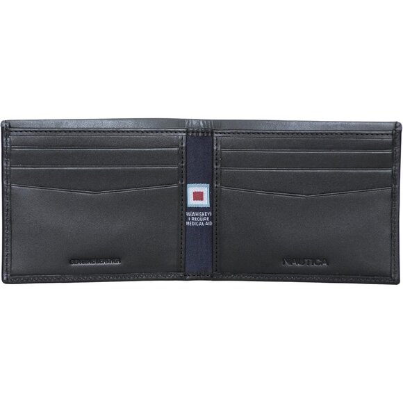 Nautica Men's Black Grey Leather Wallet RFID Blocking ID Window Card Slots - Picture 2 of 5
